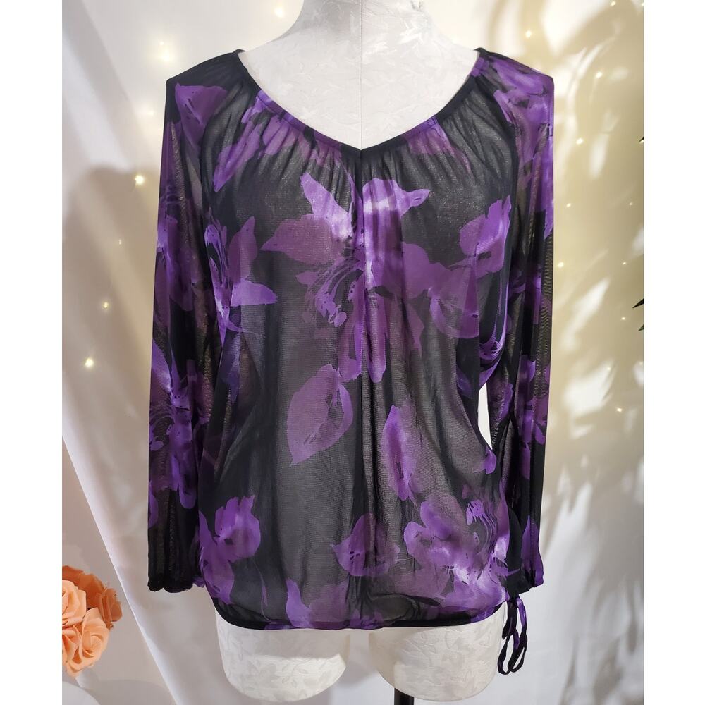 Vtg INC International Concepts Sheer Floral Top Sz M Whimsigoth Fairy Grunge Y2K